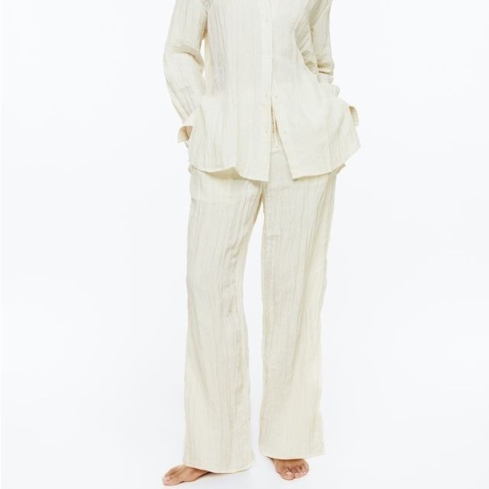 Cream crinkle pants